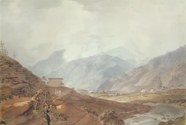 Berglandschap nabij Thimphu, Bhutan, 1783